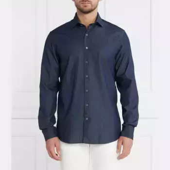 Рубашка из стираного денима классического кроя с вырезами Oscar Jacobson, синий