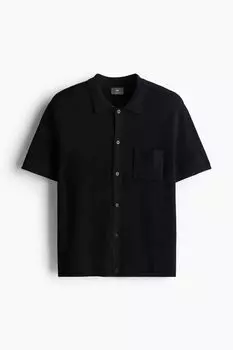 Рубашка из структурированного трикотажа обычного кроя H&M, черный