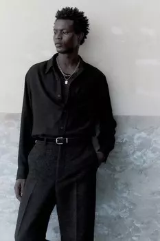 Рубашка из структурированной ткани H&M, черный