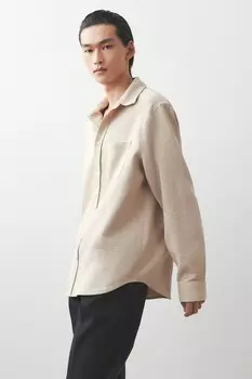 Рубашка из структурированной ткани прямого кроя. H&M, бежевый