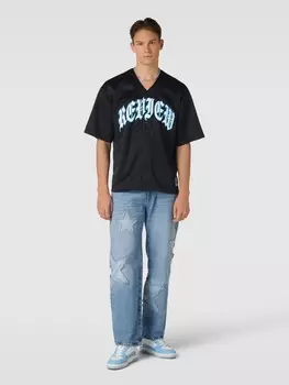 Рубашка из студенческого джерси с планкой на кнопках Review, черный