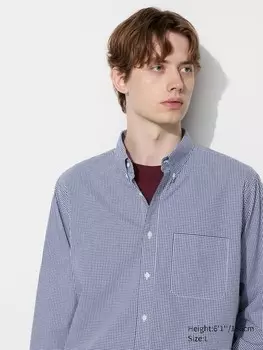 Рубашка из сукна воротник на пуговицах, клетчатая Uniqlo, синий