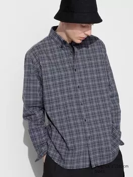 Рубашка из сукна воротник на пуговицах, клетчатая Uniqlo, серый