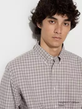 Рубашка из сукна воротник на пуговицах, клетчатая Uniqlo, бежевый
