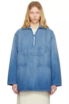 Рубашка из светлого джинса с эффектом потертости и кромкой Selvedge Auralee, индиго