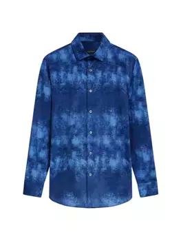 Рубашка из технического хлопка из ооохлопка Bugatchi, темно-синий