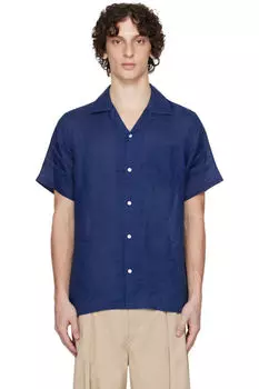 Рубашка из темно-синего рами с воротником Camp Drake's