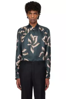 Рубашка из темно-синего шелка Dries Van Noten