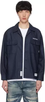 Рубашка из темно-синей шерсти с открытым воротником Neighborhood