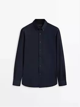Рубашка из темного денима классического кроя Massimo Dutti, темно-синий