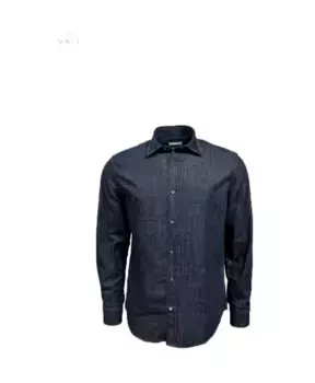 Рубашка из темного стираного денима Jacob Cohn, синий