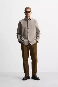 Рубашка из текстурированного хлопка ZARA, бежевый