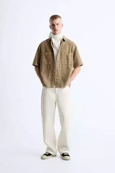 Рубашка из текстурированного хлопка Zara, холст