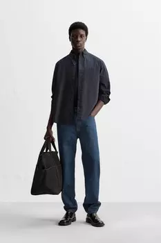 Рубашка из текстурированного хлопка ZARA, темно-синий