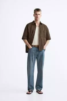 Рубашка из текстурированного жаккарда ZARA, шоколадно-коричневый