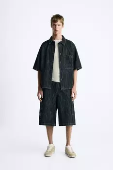 Рубашка из текстурированной джинсовой ткани ZARA, синий