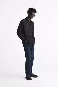 Рубашка из текстурированной крючком крючком ZARA, черный