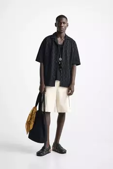 Рубашка из текстурированной крючком крючком ZARA, черный