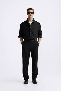 Рубашка из текстурированной саржи ZARA, черный