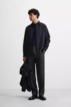 Рубашка из текстурированной шерсти ZARA, темно-синий