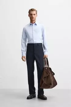 Рубашка из текстурированной твила ZARA, небесно-голубой