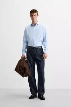 Рубашка из текстурированной твила ZARA, небесно-голубой
