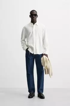 Рубашка из текстурного жаккардового тканевого типа ZARA, экрю