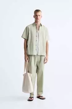 Рубашка из ткани сирсакер с карманом Zara, светло-зеленый