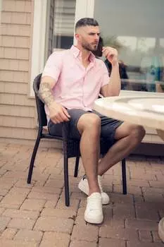 Рубашка из тканого полотна с короткими рукавами розового и белого цвета American Heritage