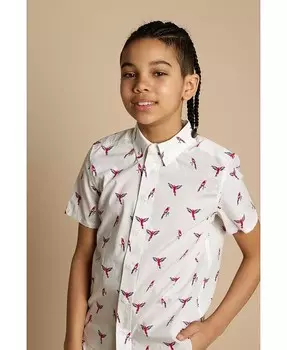Рубашка из тканого поплина с короткими рукавами и принтом попугая B by Big Boys Brooks Brothers, мультиколор