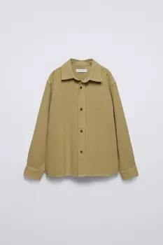 Рубашка из тонкого вельвета ZARA, светлый хаки