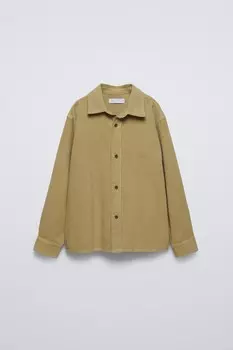 Рубашка из тонкого вельвета ZARA, светлый хаки