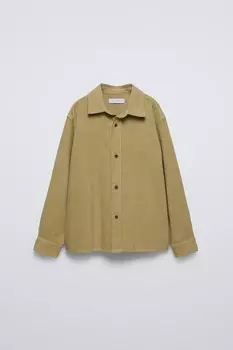 Рубашка из тонкого вельвета ZARA, светлый хаки