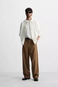 Рубашка из трактовой ткани ZARA, белый