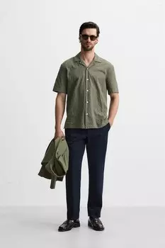 Рубашка из трактовой ткани ZARA, зеленый