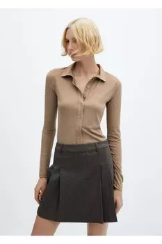 Рубашка из трикотажа в рубчик Mango, коричневый