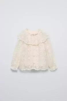 Рубашка из тюля с вышивкой ZARA, экрю