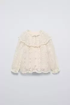 Рубашка из тюля с вышивкой ZARA, экрю