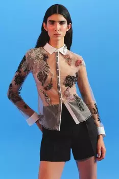 Рубашка из тюля с вышивкой ZARA, цвет peach