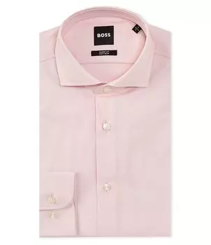 Рубашка из твила Hugo Boss Sharp-Fit Easy-Iron с раздвинутым воротником, розовый