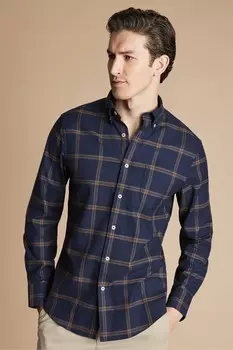 Рубашка из твила приталенного кроя из немаркой ткани в клетку Charles Tyrwhitt, синий