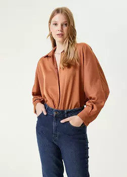 Рубашка из твила с драпировкой и плиткой Beymen