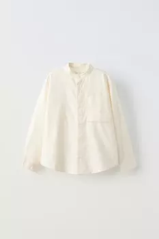 Рубашка из твила с карманом ZARA, экрю