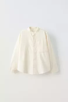 Рубашка из твила с карманом ZARA, экрю