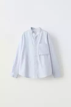 Рубашка из твила с карманом ZARA, небесно-голубой