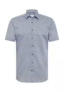 Рубашка из твила с принтом и короткими рукавами облегающая Eterna, синий