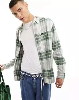 Рубашка из твила свободного кроя в широкую клетку Lee Riveted оливково-зеленого/бежевого цвета