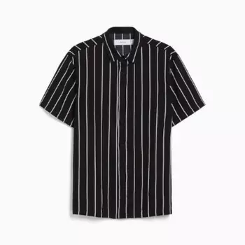Рубашка из твила в полоску с короткими рукавами Bershka Short Sleeve Striped Twill, черный/белый