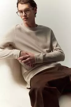 Рубашка из вафельного трикотажа облегающего кроя H&M, бежевый