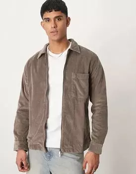 Рубашка из вельвета на молнии в коричневом цвете Selected Homme